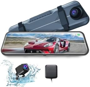 4K UHD 9.66" Mirror Front and Rear Dual Dash Camera Voice Control, Night Vision Touch Screen Waterproof Back Camera