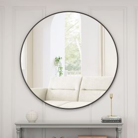 Wall Mirror 48 Inch Oversized Big Size Black Circular Mirror Metal Framed Mirror Round Vanity Mirror Dressing Mirror, for Bathroom, Living Room