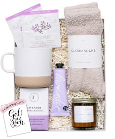 Lavender Spa Gift Set Relaxation Gifts For Women Get Well Soon Gift Basket with Scented Candle Bath Bomb Soap ( Get Well Soon Greeting Card Classic La