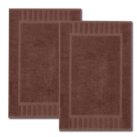 Luxury Bath Mat Floor Towel Set Absorbent Cotton Hotel Spa Shower Bathtub [Not a Bathroom Rug] 22 x34 inch | 2 Pack | Brown