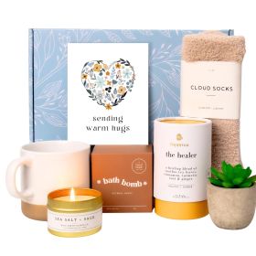 Luxe Get Well Soon Gift Box for Women Organic Self Care Package with Bath Bomb FLuffy Socks Mug Lemon Ginger Tea Set Candle & Warm Hugs Card Feel Bett