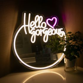 1PC Hello Gorgeous Makeup Mirror, Neon Light Wall Decoration Logo, Room Decoration Mirror, USB Power Supply, LED Mirror Neon Light, Home Decoration