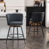 Set of 2 Gray Swivel Bar Stools - High-Back, Adjustable, Upholstered with Elegant Metal Back Accents for Kitchen, Bar, or Dining Room