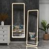 LED aluminum alloy frameless rounded rectangular white full-length mirror with stand 63 * 16 * 1 inch Bathroom Vanity Mirror for Bedroom Entryway