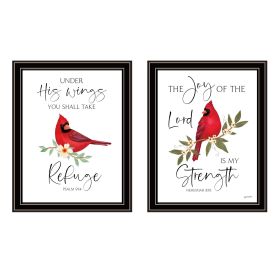 Trendy Decor 4U 2- Piece Vignette The Lord is MY Strength - Red Cardinals Black Framed Wall Art for Living Room