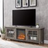 Modern Farmhouse 2-Door Glass Windowpane 70" Fireplace TV Stand for 80" TVs - Grey Wash