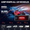 DBPOWER Jump Starter 4000A Peak 88.8Wh Portable Car Jump Starter (Up to ALL Gas/10L Diesel Engine) 12V Auto Battery Booster Pack with Smart Clamp Cabl