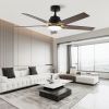 52 Inch Downrod Ceiling Fans with Lights and Remote Control, Modern Outdoor Indoor Black 5 Blades LED Lights Smart Ceiling Fans for Bedroom