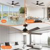 52 Inch Downrod Ceiling Fans with Lights and Remote Control, Modern Outdoor Indoor Black 5 Blades LED Lights Smart Ceiling Fans for Bedroom