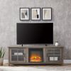 Modern Farmhouse 2-Door Glass Windowpane 70" Fireplace TV Stand for 80" TVs - Grey Wash