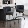 Set of 2 Gray Swivel Bar Stools - High-Back, Adjustable, Upholstered with Elegant Metal Back Accents for Kitchen, Bar, or Dining Room