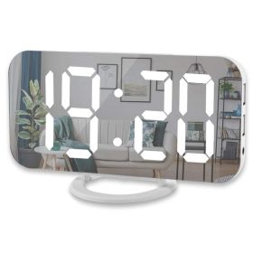 Digital LED Alarm Clock Mirror 2 USB Charger Ports Night Light LED Table Clock Snooze Function Adjustable Brightness Desk Clocks (Ships From: China, Color: White-White)